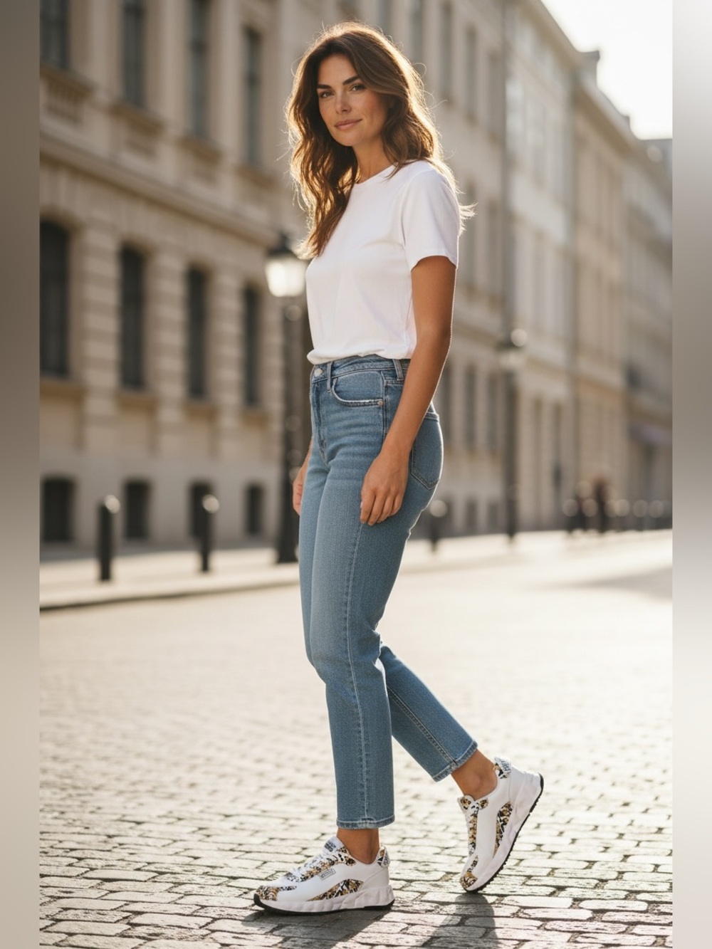 Versace Jeans Collection White and Gold Leopard-Accent Sneakers